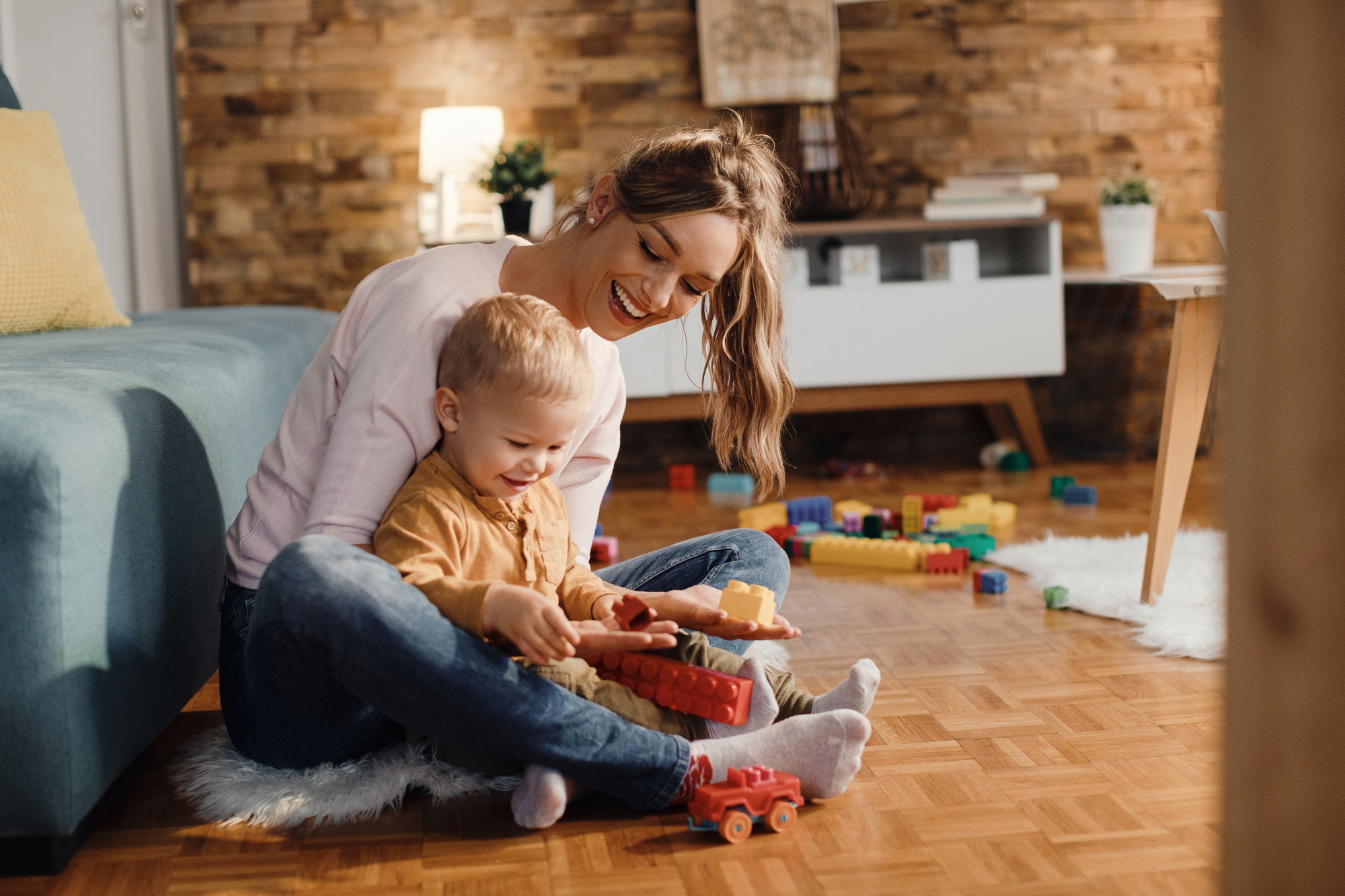 Mother and son playing