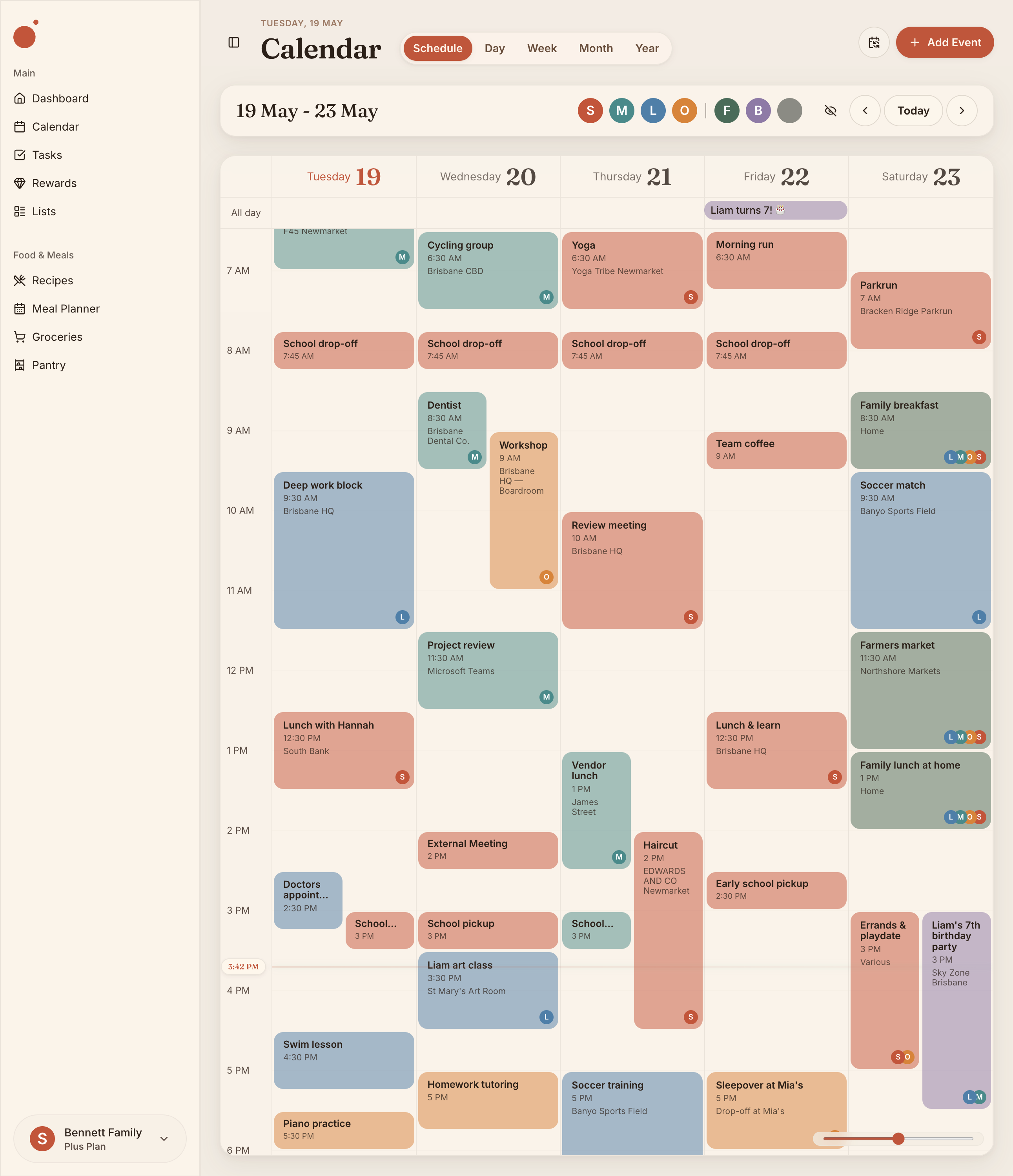 Calendar — schedule view